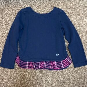 Vineyard Vines girls 5/6 Navy Shirt with Pink Plaid Ruffle